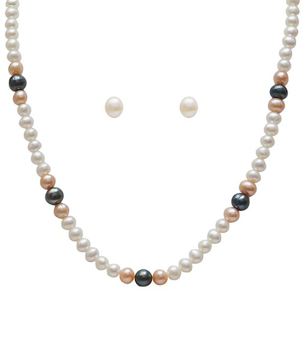 Classique Designer Jewellery White & Peach Pretty Please Pearl Necklace Set available at snapdeal for Rs.413