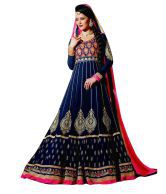 Saree Navy Embroidered Faux Georgette Dress Material 
