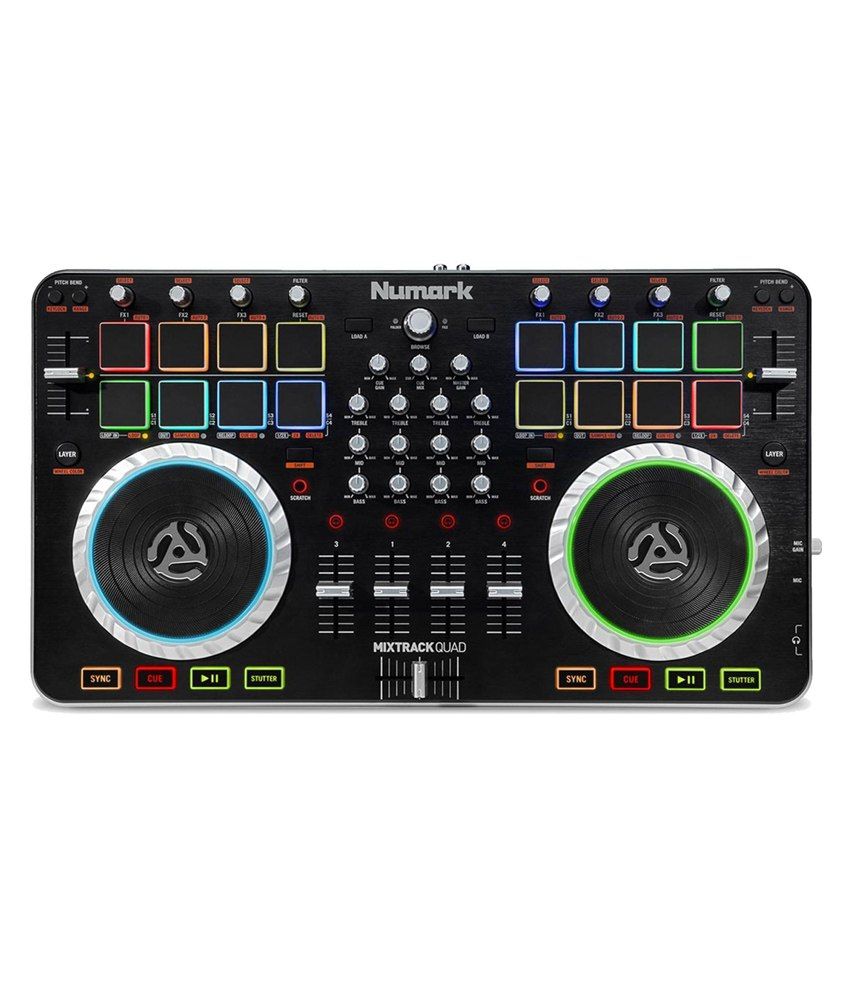 Numark Mixtrack Quad Four Deck USB DJ Controller with Integrated Audio Interface and Trigger Pads