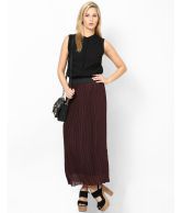 Kaxiaa Brown Poly Chiffon Long Length Skirt