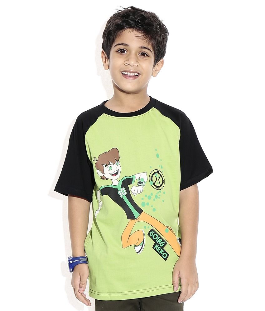 Cartoon Network Ben 10 Half Sleeves Kiwi & Black Color Printed T-Shirt For Kids