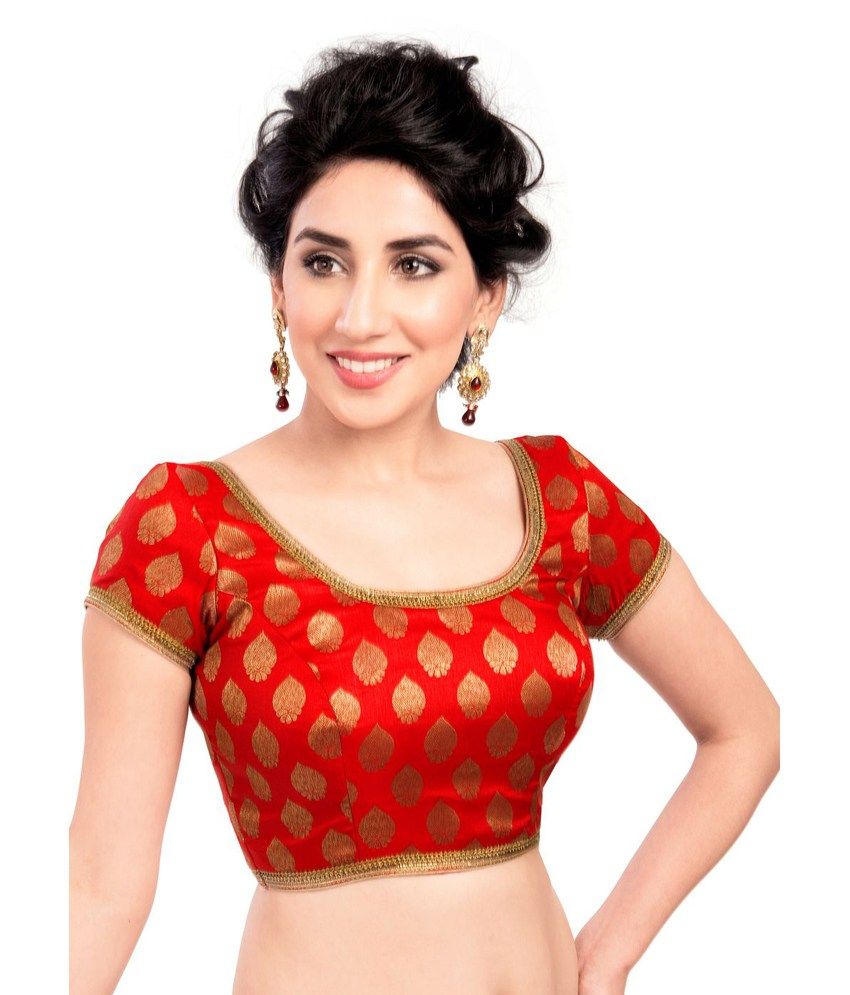 red brocade blouse design