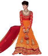 Kanheyas Orange Faux Georgette Embroidered Anarkali Gown Dress Material