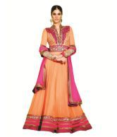 Kanheyas Peachpuff Pure Georgette Embroidered Anarkali Gown Dress Material 