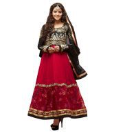 Panihari Red Embroidered Faux Georgette Dress Material