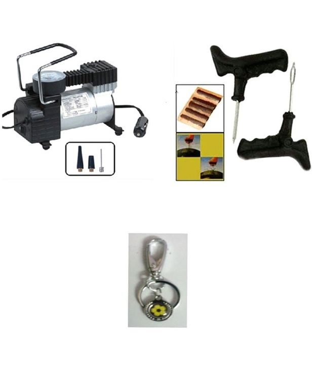 Air Pump - Highest Air Flow Electric Car Metal Air Compressor With Tubeless Tire Repair Kit & Get Free Storm Key Chain Worth Rs100 available at snapdeal for Rs.1498