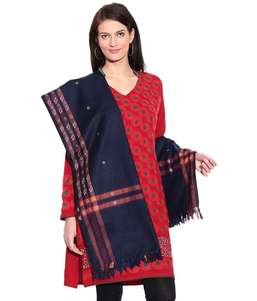 Shawl-e-kashmir Navy & Red Kashmiri Work Shawl available at snapdeal for Rs.499