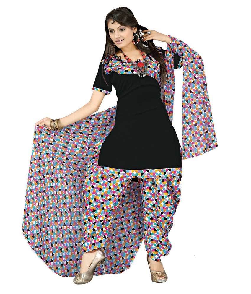 Vineberi Black Printed Art Crepe Dress Material With Dupatta available at snapdeal for Rs.399