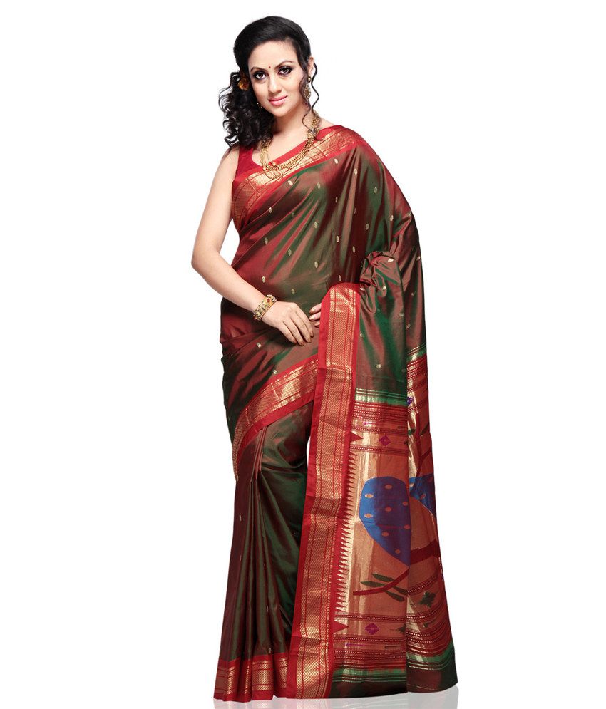 Buy Yeola Paithani Pure Silk Blue & Red Saree on Snapdeal ...