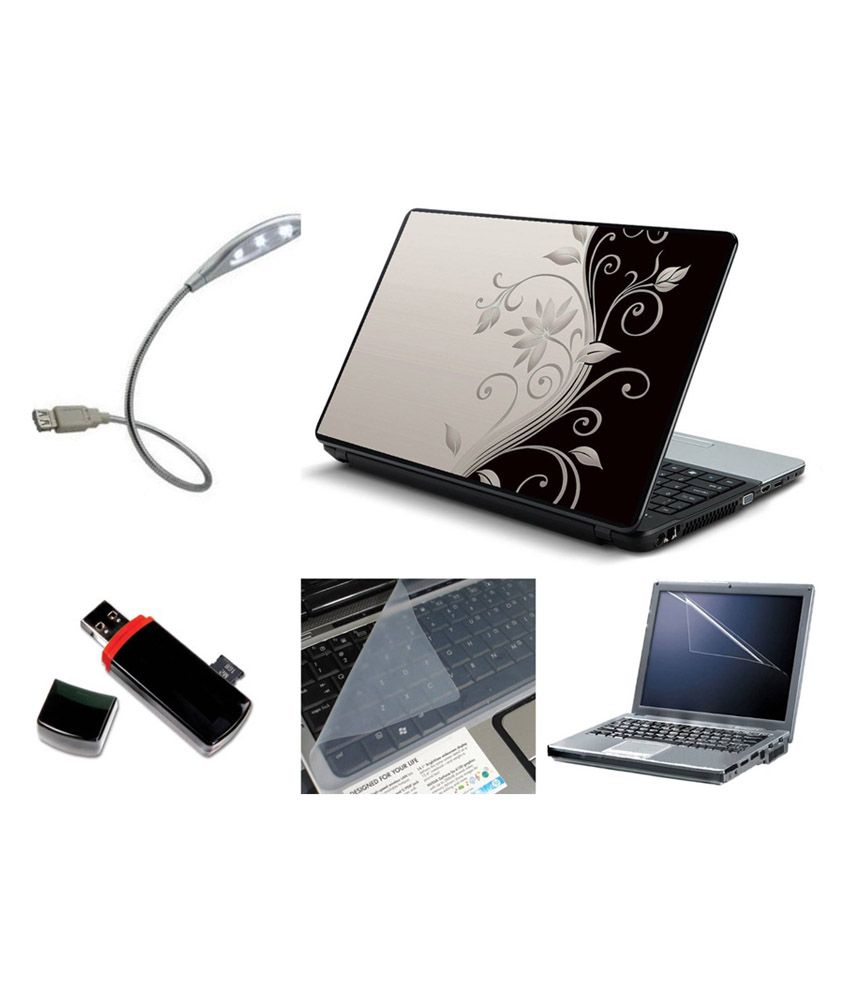 Print Gallery 5 In 1 Laptop Skin With Screen Guard, Key Guard, 3 Light Usb Led And Multi Card Reader