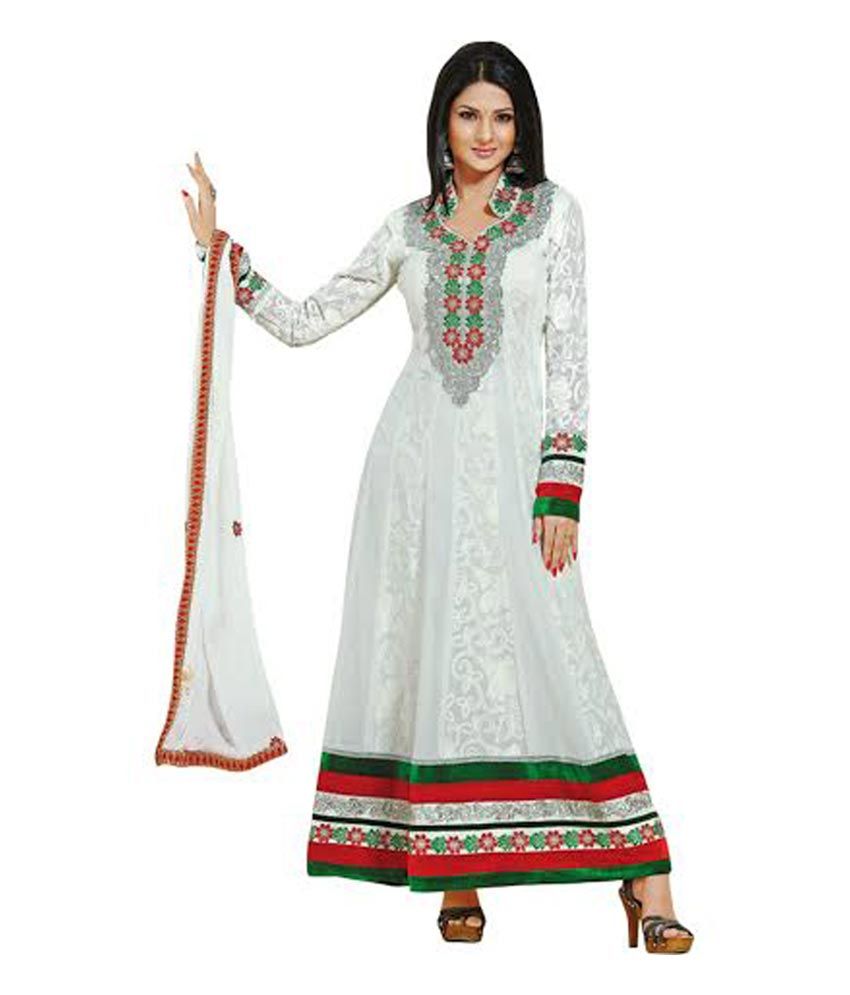 Anuradh Textile White Embroidered Net Anarkali Dress Material Buy