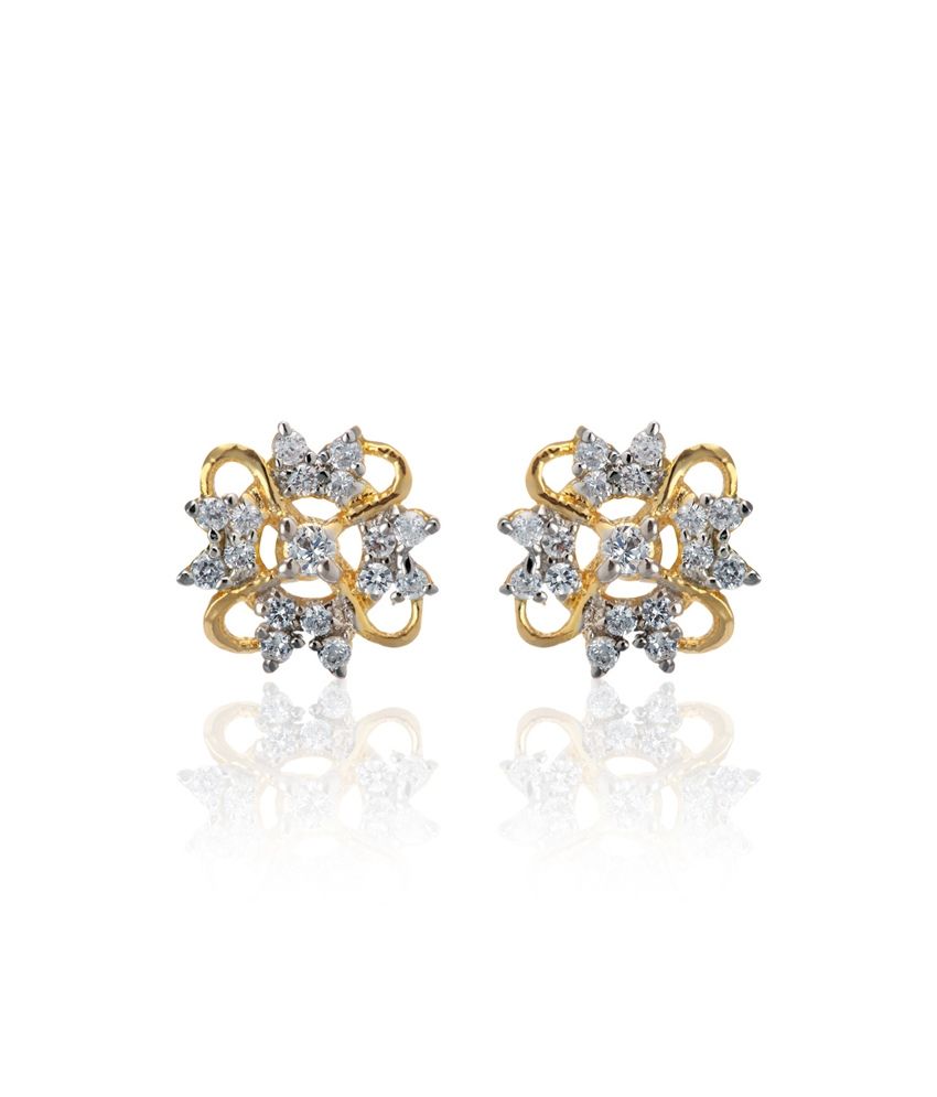 Zaveri Pearls Womens Cubic Zirconia Shinning Floral Stud Earring White