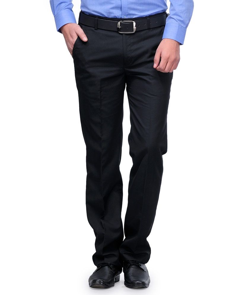 Canary London Black Cotton Blend Regular Fit Pleated Trouser available at snapdeal for Rs.299