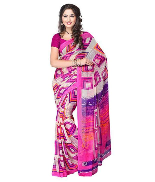 Aabha Grey And Pink Chiffon Printed Saree available at snapdeal for Rs.499