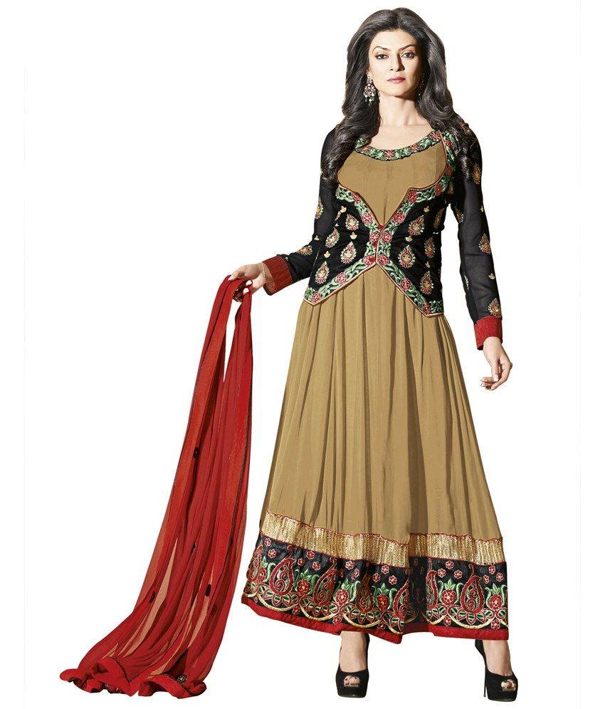 Surat Tex Gold Pure Georgette Semi Stitched Embroidered Anarkali Salwar Suit available at snapdeal for Rs.449