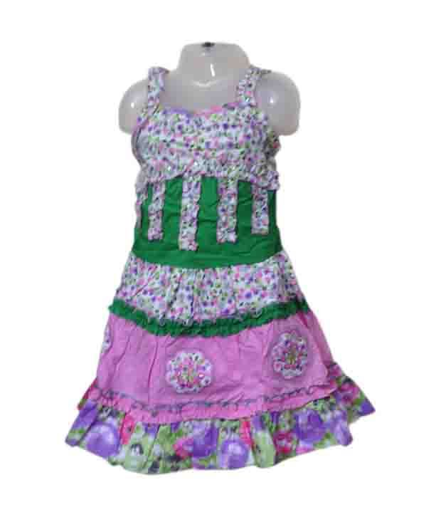 Kilkari Kids Wear Multicolour Cotton Party Wear Sleeveless Frock available at snapdeal for Rs.800