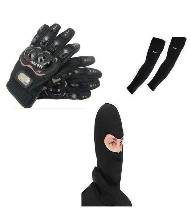 Morelife.in Combo Of Universal Full Face Mask + Arm Sleeve + Riding Gloves Black Size Xl available at snapdeal for Rs.949