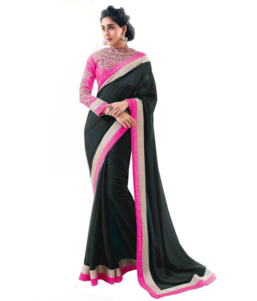 Sareez House Black Chiffon Saree With Blouse Piece available at snapdeal for Rs.550