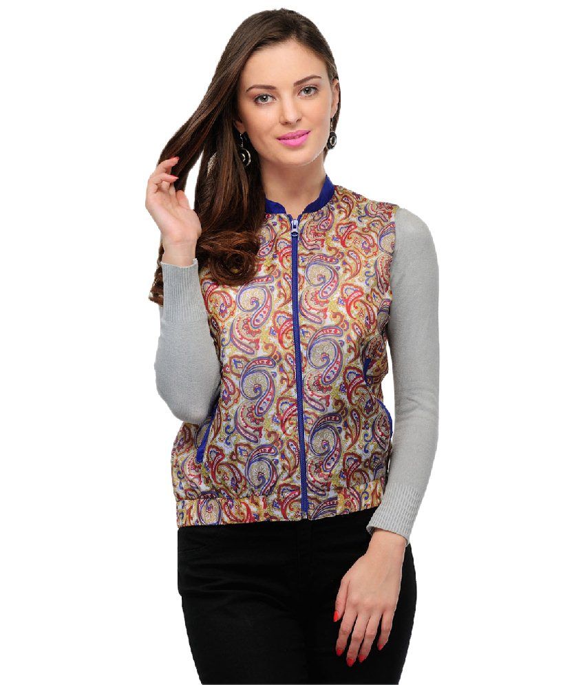 Yepme Blue & Yellow Printed Jacket For Women