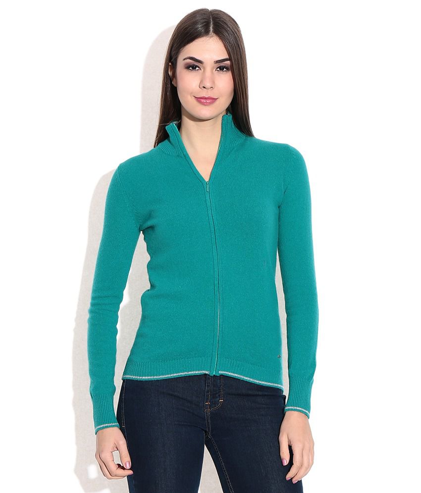 Buy United Colors Of Benetton Green Lambs Wool Zippered Cardigans 
