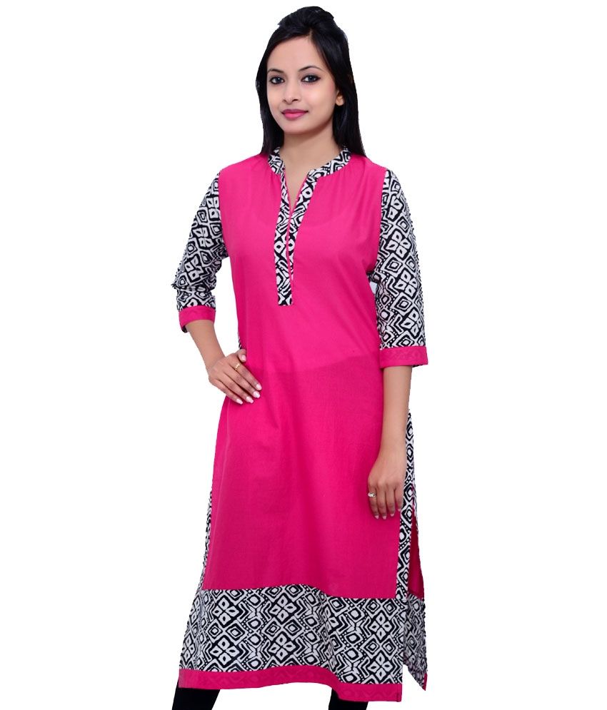 Indian Virasat Pink Cotton Printed Long Kurti