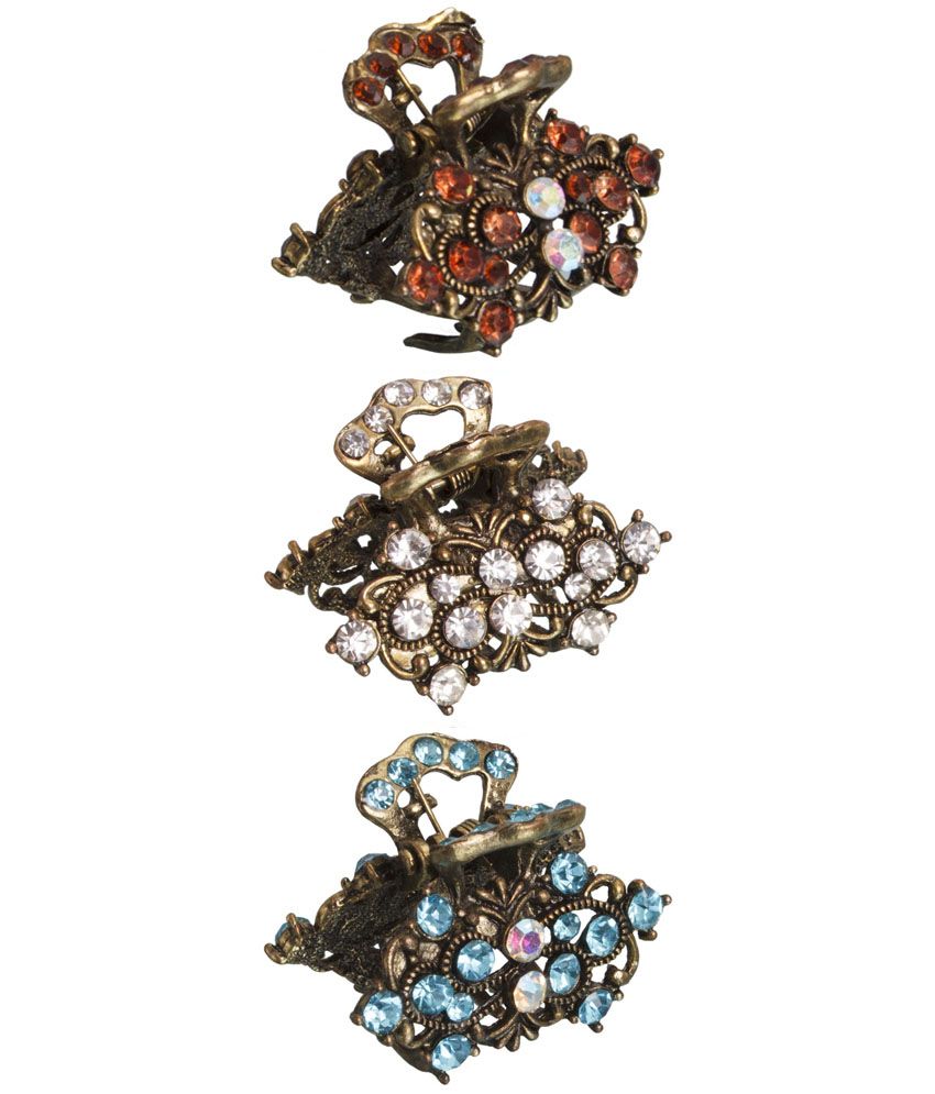 Jac Classy Stone Metal Hair Clutch For Women (set Of 3) available at snapdeal for Rs.249