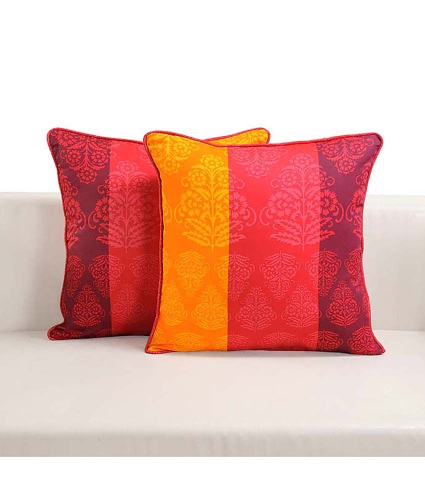 Swayam Red And Yellow Floral Cotton Cushion Cover (set Of 5) Buy