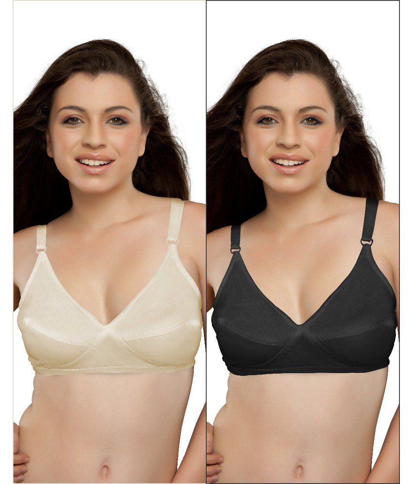 Buy Souminie Choli-cut Pure Skin & Black Cotton Bra - Pack Of 2 on Snapdeal