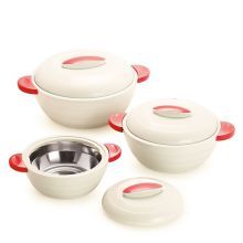 Cello Stainless Steel And Plastic Polyproplene Elegant Casserole Set (3 Pcs)