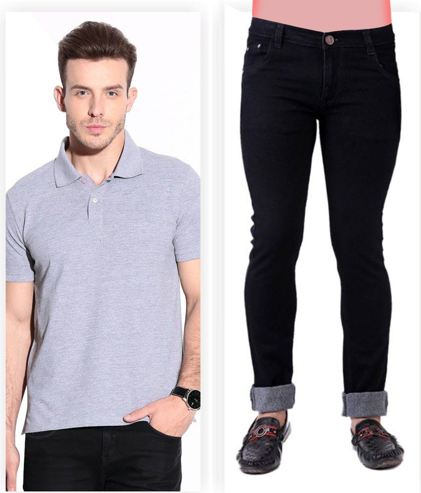 gray polo black pants