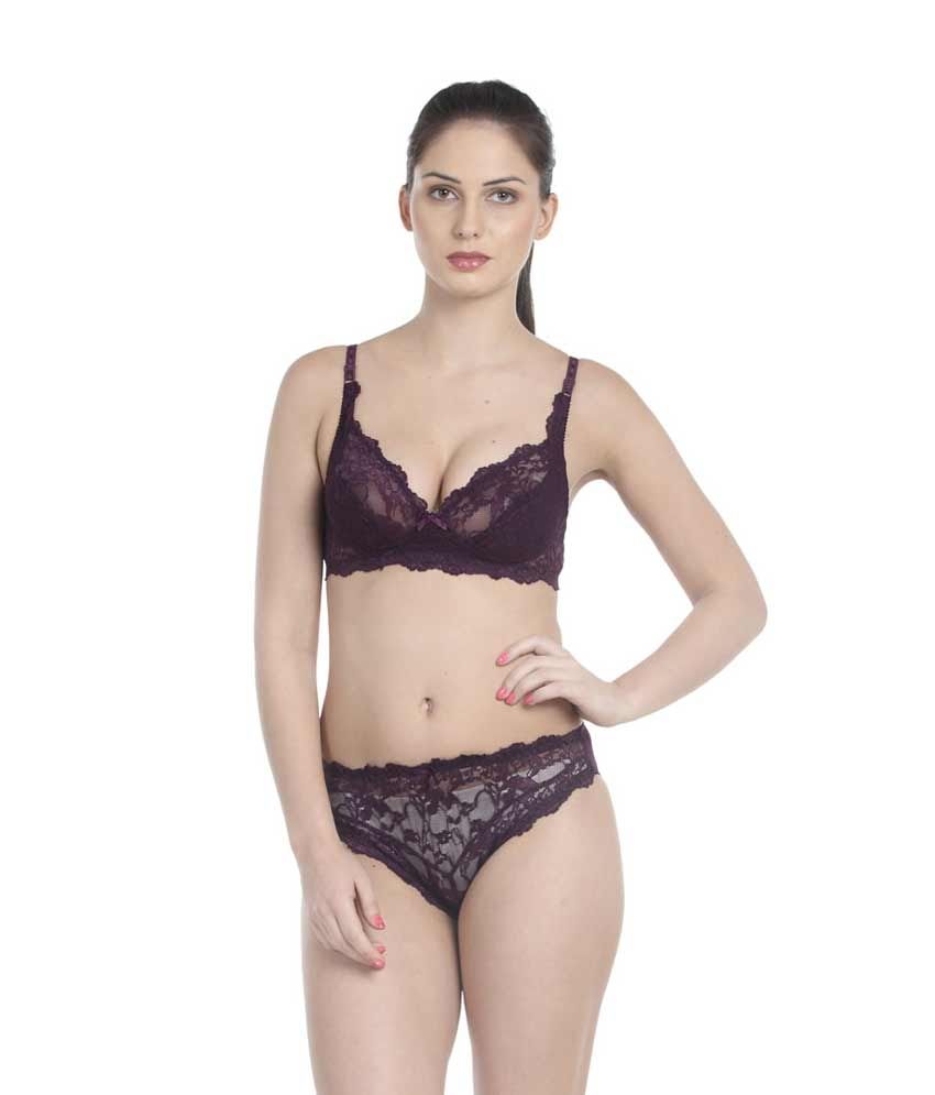 Little Lacy Brown Non-wired Nylon And Spandex Bra And Panty Set available at snapdeal for Rs.450