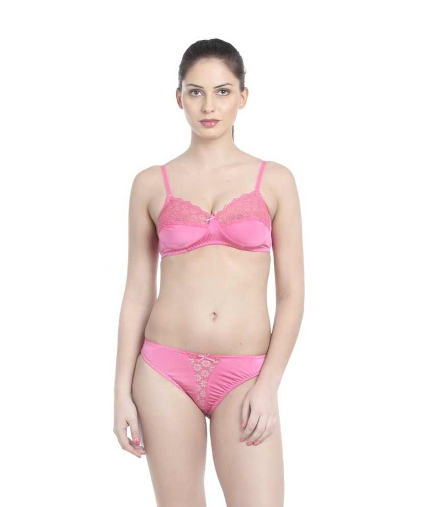 Little Lacy Pink Non-wired Nylon And Spandex Bra And Panty Set available at snapdeal for Rs.425