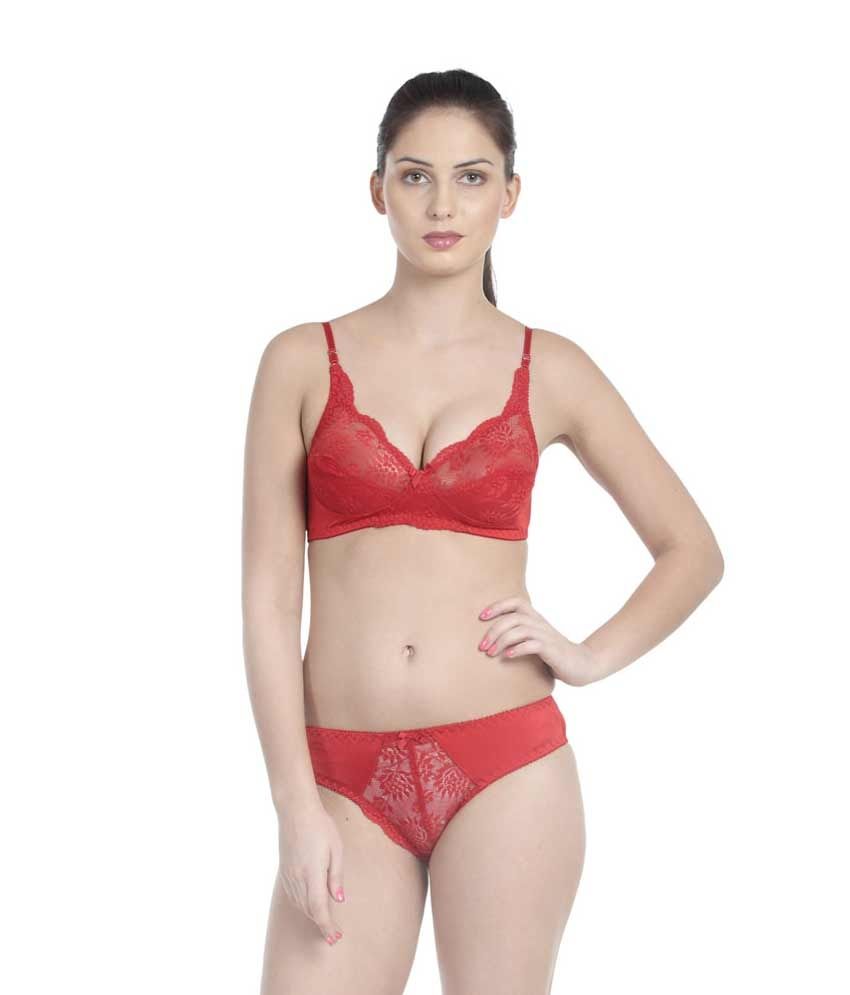 Little Lacy Red Non-wired Nylon And Spandex Bra And Panty Set available at snapdeal for Rs.545