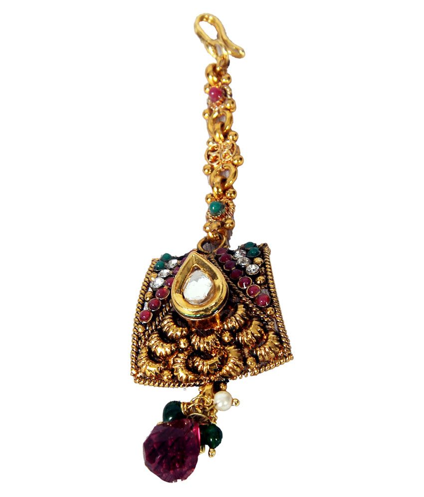Ascent Shagoon Antique Golden Kundan Mundane Transparent White Stone Maang Tikka available at snapdeal for Rs.120