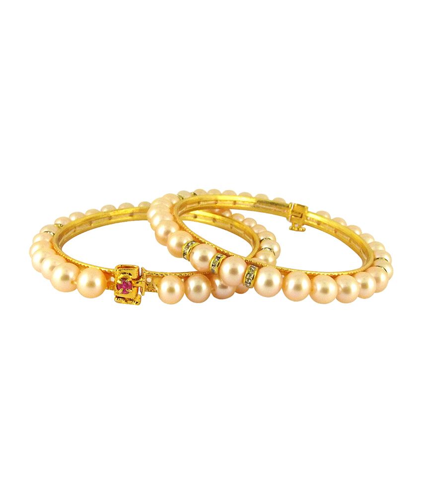 Jpearls Golden Pearl Bangles (set Of 2)