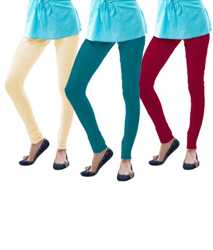 10% OFF on Dollar Missy Leggings- Pack Of 3 (cream, Blue And Pink) on  Snapdeal