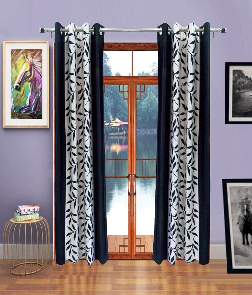 13 Off On Home Sazz Black Leaves Fancy Door Curtains Set Of 3 8