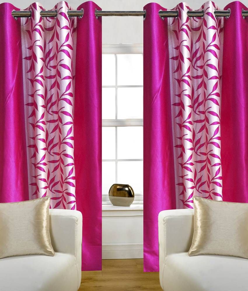 12 Off On Home Sazz Pink Leaves Fancy Long Door Curtains Set Of 3