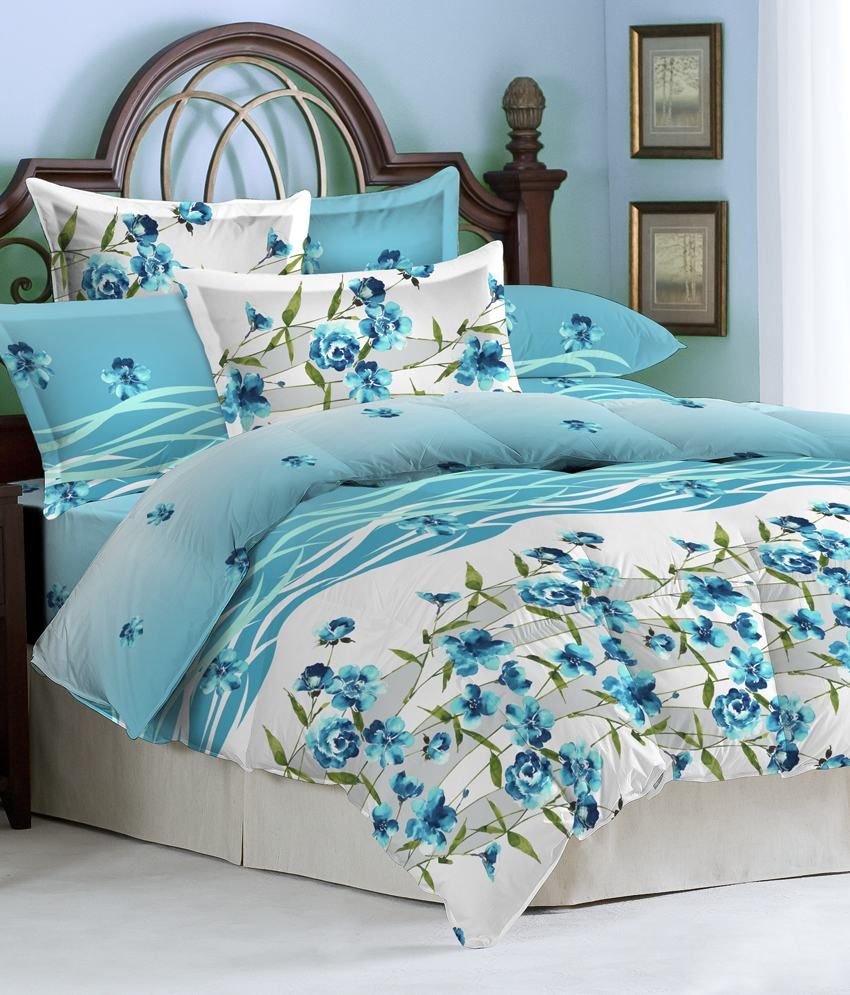 Bombay Dyeing Blue Floral Cotton Single Bed Sheet With 1 Pillow Cover Buy Bombay Dyeing Blue