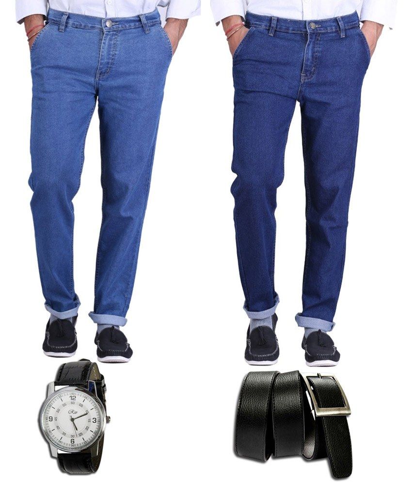 Hultung Combo Of 2 Mens Denim Jeans With Free Watch And Belt Buy