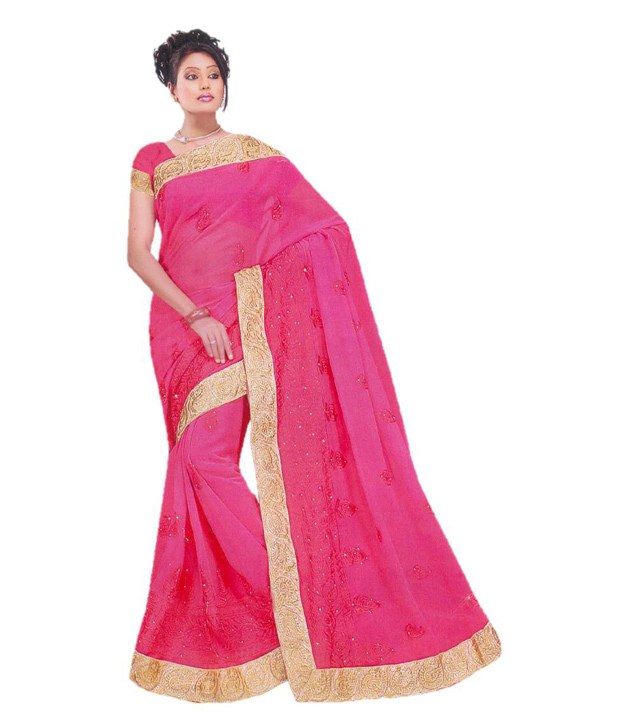 Shringar Shades Deep Pink Designer Saree With Embroidered Pallu And Zari Work In Borders available at snapdeal for Rs.1500
