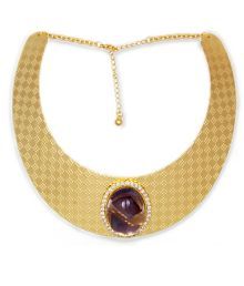 Young And Forever Gold Self Design Designer Choker Necklace With Crystal Embellishment For Women