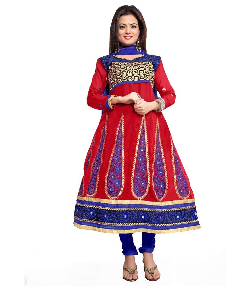 Khushali Women's Georgette Unstitched Anarkali Salwar Suit (red)-gdy01 available at snapdeal for Rs.1277