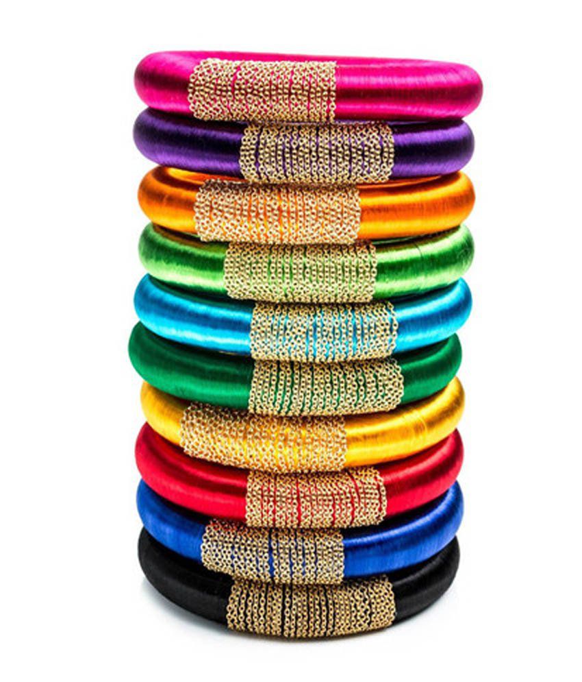 86% OFF on Kuhuk Multicolor Style Diva Silk Thread Bangles Set on ...