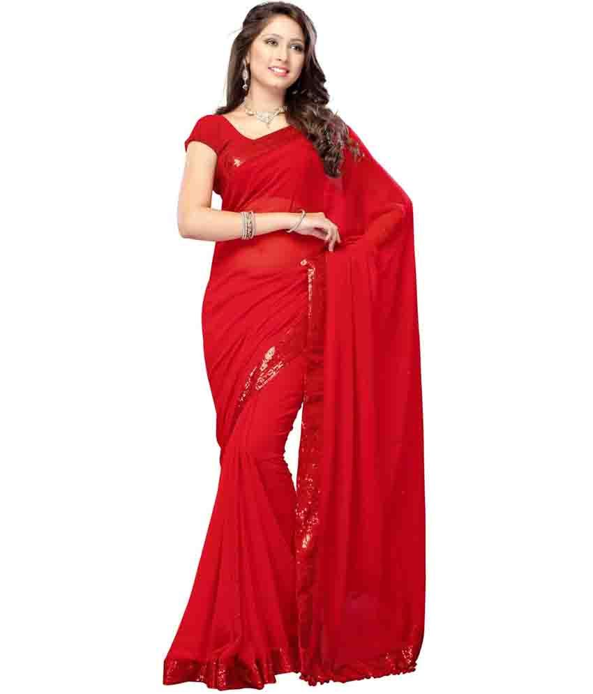 Kanhaiya Saree And Suit Red Embroidered Net Saree With Blouse Piece