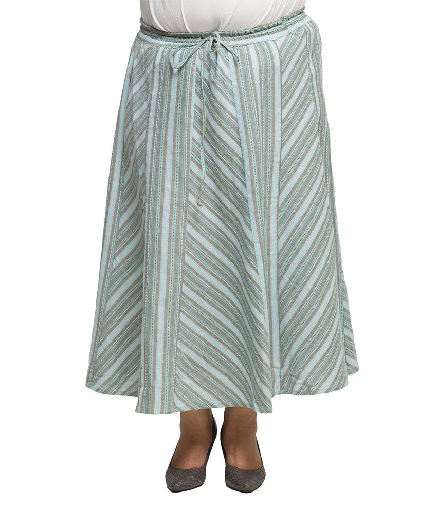 Oxolloxo Green Cotton Stripes Long Skirt For Women available at