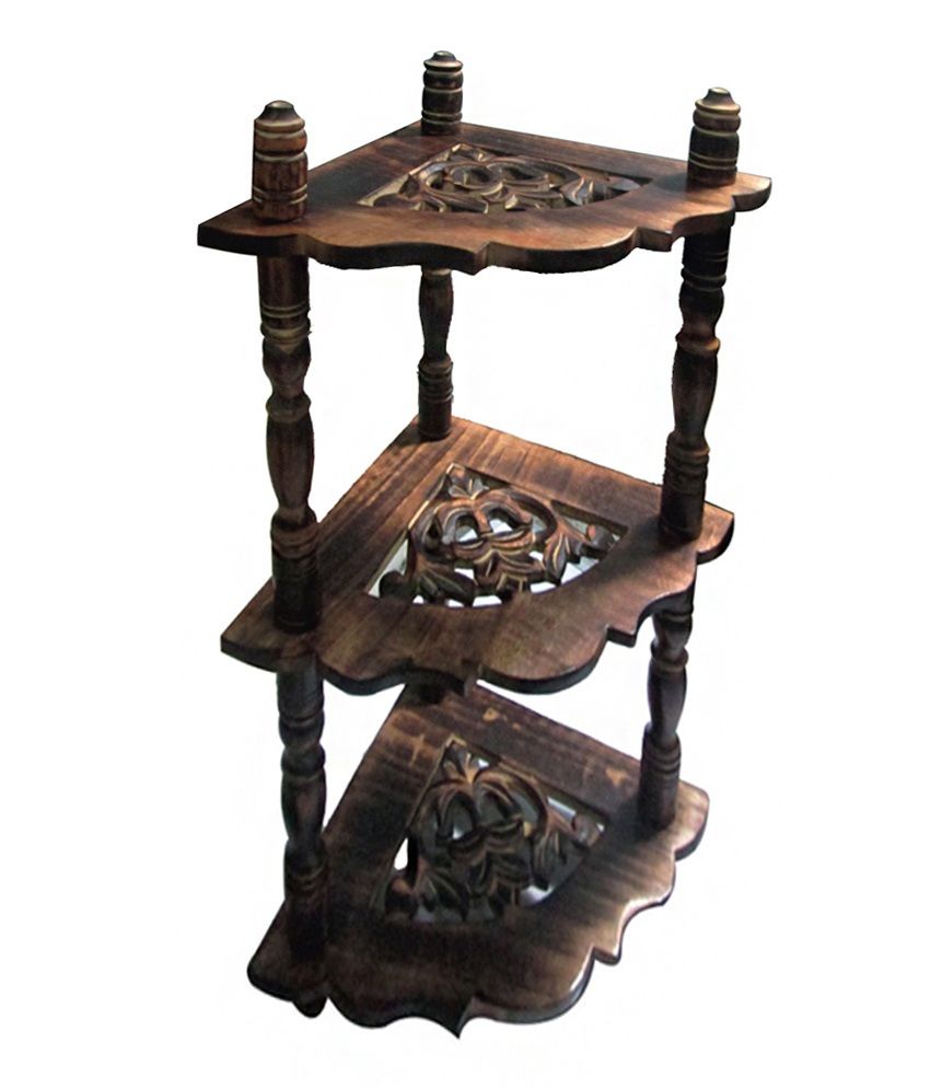 Evergreen Wooden Handicraft Hand Made Corner Stand With Shelves Evergreen Wooden Handicraft Hand Made Corner Stand With Shelves