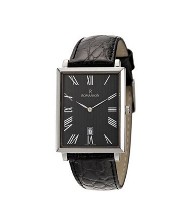 Romanson Black Leather Formal Watch For Men