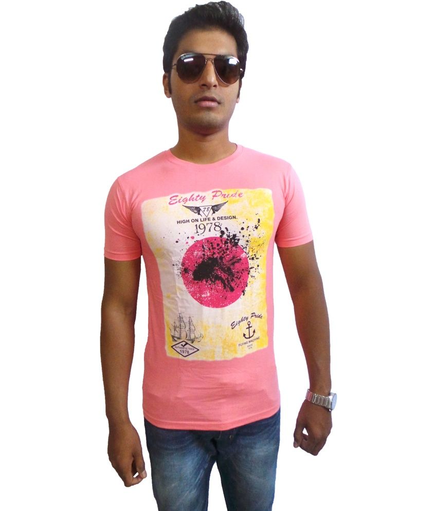 Ever Since Pink Cotton Printed Round Half Sleeves T - Shirt available at snapdeal for Rs.565