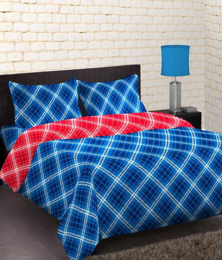 Portico New York Blue Checks Single Bedsheet With 1 Pillow Cover available at snapdeal for Rs.449
